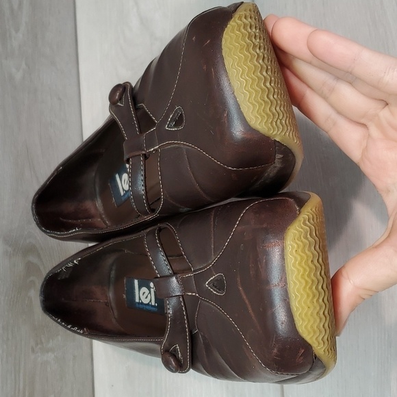 Vintage L.E.I Womens Jennefer Y2K Leather Mary Jane Wedge Clogs shoes sz 9 - Picture 5 of 13